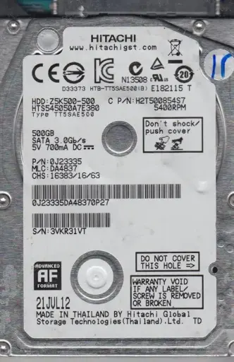 Disco Duro Hitachi 500gb 7200rpm Sata 2.5 42t1222